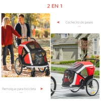 PawHut Remolque de Bicicleta para Perros Plegable 2 en 1 Carrito para Perros de Aluminio con Mango Ajustable Bandera y 6 Reflectores Carga Máxima 40 kg 150x82x98 cm Rojo(m-4)
