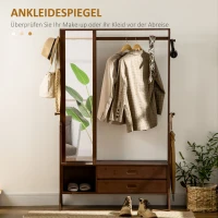 HOMCOM Garderobenständer mit 2 Schubladen, 1 Spiegel, 1 Kleiderstange, 1 Schuhbank, 113 cm x 33 cm x 169,5 cm, Bambus(m-5)