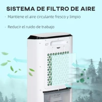 HOMCOM Climatizador Evaporativo Enfriador de Aire Portátil 10L Humidificador Ventilador 60W Pantalla LED 38,2x31,6x76 cm Blanco(m-7)