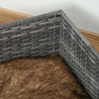 PawHut Rattan Dog Sofa with Soft Cushion, Raised Pet Bed Cat Chair Couch with Soft Washable Cushion, Indoor Outdoor Use, for Mini and Small Sized Dogs - Grey(m-7)