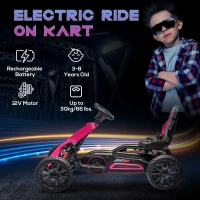 HOMCOM 12V Electric Go-Kart for Kids, Ride-On Racing Go-Kart, with Forward and Reversing Functions, for Ages 3-8 Years - Pink(m-4)
