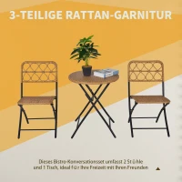 Outsunny Polyrattan Sitzgruppe für 2 Personen Bistroset Balkonmöbel Set Klappbar Natur(m-4)