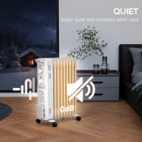 HOMCOM 2000W Quiet Oil Filled Radiator, 9 Fin Energy Efficient Portable Electric Heater with 3 Heat Settings, Adjustable Thermostat, Safety Tip Over, Overheat Protection, for Home, White(m-6)