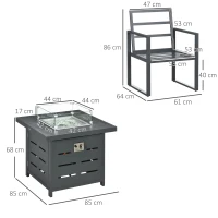 Outsunny 5-Piece Aluminium Garden Furniture Sets, 4 Seater Outdoor Conversational Dining Set with Gas Fire Pit Table Cushions for Yard, Poolside, Patio, Grey(m-3)