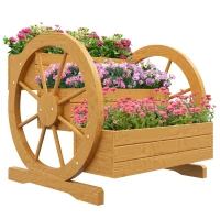 Outsunny Fioriera da Esterno a 3 Livelli con Fori di Drenaggio e Ruote, in Legno di Abete, 62x61x57 cm(m-1)
