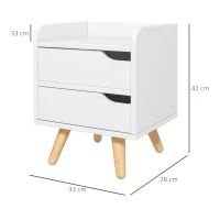 HOMCOM Comodino da Camera da Letto Salvaspazio, Moderno Comodino con 2 Cassetti, Design Semplice, Legno Bianco, Piedini in Legno di Pino, 33 x 28 x 42cm, Bianco(m-3)