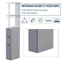 HOMCOM Etagère gain de place WC ou salle de bain 15L x 33l x 136H cm 3 niveaux 2 tiroirs et placard MDF métal blanc gris(m-6)