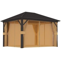 Outsunny 3.6 x 3 m Aluminium Hardtop Gazebo, with Accessories - Brown(m-1)