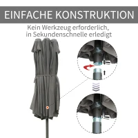 Outsunny Sonnenschirm Gartenschirm Marktschirm Doppelsonnenschirm Terrassenschirm mit Schirmständer Handkurbel Dunkelgrau Oval 460 x 270 x 240 cm(m-6)