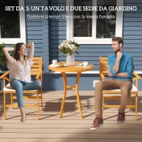 Outsunny Set da Giardino 3 Pezzi in Legno di Pino con Tavolo Rotondo Ø68x78 cm e 2 Sedie 55x52x87.5 cm con Cuscini(m-4)