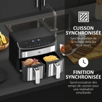 HOMCOM Friteuse à air sans huile, Air Fryer, double compartiment 8 L, 2400 W - 10 programmes, température réglable, minuterie(m-6)