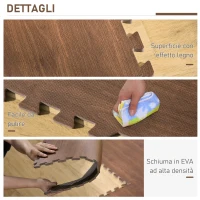 HOMCOM Tappeto Puzzle Morbido in EVA Antiscivolo con Effetto Legno, 9 Pezzi e 18 Bordi, per Fitness e Cameretta, Area coperta 3.24m²(m-6)