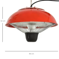 Outsunny 1500W Garden Electric Halogen Outdoor Heater Hanging Lamp Aluminum Outdoor Ceiling Mounted Heat Warmer - Red(m-3)