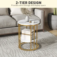HOMCOM Set of Two Marble-Effect Coffee Tables - White/Gold-Tone(m-5)