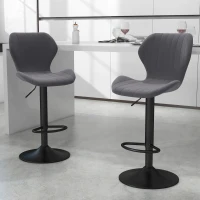 HOMCOM Juego de 2 Taburetes Altos de Cocina y Giratorio Taburetes Altos de Terciopelo con Respaldo y Estructura de Metal 47x51,5x92-114cm Gris(m-2)