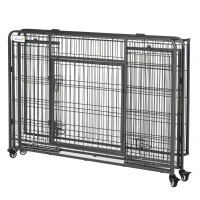 PawHut Jaula para Perros Plegable de Metal Jaula para Perros Grandes 125x76x81 cm con Ruedas y Frenos Bandeja Extraíble y Puerta con Pestillos para Golden Retriver Labrador Gris Oscuro(m-11)