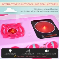 HOMCOM 38 Pcs Kids Children Kitchen Play Set w/ Realistic Sounds Lights Food Utensils Pots Pans Appliances Toy Game Pink(m-4)