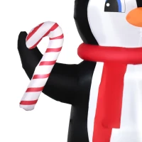 HOMCOM 8ft Inflatable Christmas Penguin Holding Candy Cane Blow Up Outdoor Decoration with LED Lights for Holiday(m-9)