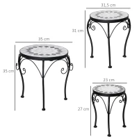 Outsunny Blumenständer 3er Set Pflanzenständer Set Blumenhocker Blumentopfhalter Pflanzenhocker für Blumentopf Keramikfliesen Metall Schwarz+Weiß(m-3)