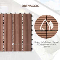 Outsunny Set 11 Piastrelle per Esterni ad Incastro Antiscivolo in HDPE Riciclato, 30x30x2.2 cm, Marrone(m-6)