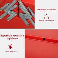 DURHAND Cassetta Porta Attrezzi in Metallo Pieghevole con 5 Vassoi, 3 Ripiani, Rosso(m-6)