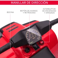 HOMCOM Quad Eléctrico para Niños 18-36 Meses Cuatrimoto Infantil a Batería 6V con Faros Bocina Velocidad 0-3 km/h Avance y Retroceso 65x40x43 cm Rojo(m-5)