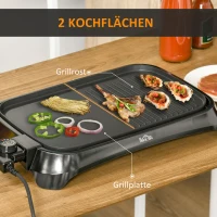 HOMCOM Elektrogrill, Tischgrill, 90-200° C, 2 Grillflächen, Thermostat, Tropfschale, 1600 W, schwarz, 53,5 x 31 x 8 cm(m-4)