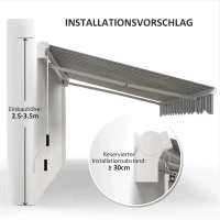 Outsunny Markise, Sonnenschutz, einfahrbar, mit Handkurbel, Metallrahmen, Polyester, weiß+grün, 3,95 x 2,45 m(m-7)