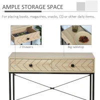 HOMCOM Embossed Arrow Side Table w/ 2 Drawers Metal Frame Handles Back Bar Tabletop Unique Home Style Storage End Console(m-4)