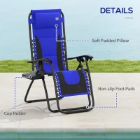 Outsunny Zero Gravity Lounger Chair Set of 2, Folding Reclining Patio Chair with Padded Seat, Cup Holder, Soft Cushion and Headrest for Poolside, Camping, Blue(m-7)