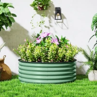 Outsunny Galvanised Raised Garden Bed with Safety Edging, Outdoor Raised Planter Box with Gloves, 120 x 120 x 43cm, Light Green(m-10)