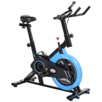 HOMCOM Cyclette da Camera con Trasmissione a Cinghia, Cyclette Professionale con Manubrio e Sellino Regolabili, Volano 6kg, Schermo LCD, Fino a 120kg, Nero e Azzurro(m-1)