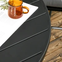 Outsunny Garden Table with Parasol Hole, Outdoor Dining Garden Table for Four Persons, Round Patio Table with Slatted Metal Top, Black(m-7)