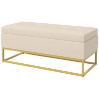 HOMCOM Sitzbank mit Stauraum, dekorative Knopfheftung, Flanelloptik, goldfarbene Stahlbeine, 110 x 47 x 46,5 cm(m-10)