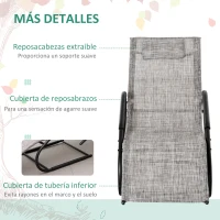 Outsunny Tumbona de Jardín Ergonómica con Reposacabezas Reposapiés y Reposabrazos Mecedora Tapizado en Tela Texteline Transpirable para Exterior Terraza Patio 160x59,5x83 cm Gris(m-5)