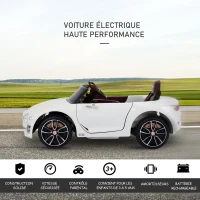 HOMCOM Véhicule électrique Enfants 2 Moteurs 108L x 60l x 43H cm télécommande Effets sonores + Lumineux Blanc Bentley(m-5)