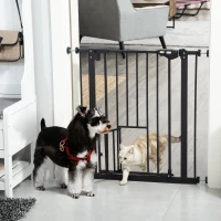 PawHut Barrera de Seguridad Extensible con Puerta Pequeño Cierre Automático y Sistema de Doble Bloqueo 74-80x76,2 cm Negro(m-2)
