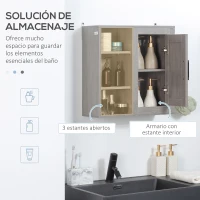 kleankin Armario de Baño de Pared con 3 Estantes Abiertos y 1 Puerta Mueble Auxiliar Suspendido Moderno 48x20x50 cm Gris(m-5)
