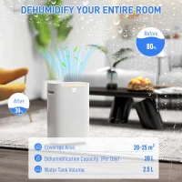 HOMCOM 20L/Day Dehumidifier with Continuous Drainage, 2.5L Water Tank, 24H Timer On/off, Digital Humidity Display, Air Filter, Dehumidifier for Home Damp, Bedroom, Condensation, Mould, Laundry Drying(m-4)