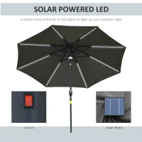 Outsunny 2.7m Garden Parasol Sun Umbrella w/ LED Solar Light Angled Canopy Grey(m-4)