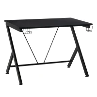 HOMCOM Gaming Tisch Schreibtisch mit Kopfhörerhaken Getränkehalterung Computertisch MDF Metall Schwarz 108 x 66 x 77 cm(m-10)