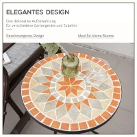 Outsunny Beistelltisch Gartentisch Ø35,5cm Rund wetterfest im Mesh-Stil Balkontisch mit Mosaik-Muster Metall Campingtisch Kaffeetisch für Wohnzimmer Büro Outdoor Indoor Gelb+Grau(m-5)