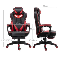 Vinsetto Computer Gaming Chair, Racing Desk Chair with Lumbar Support and Footrest, PU Leather Gamer Chair with Headrest and Swivel Wheels for Home, Red(m-3)
