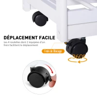 HOMCOM Chariot de service desserte de cuisine à roulettes multi-rangements 74L x 37l x 76H cm plateau bois massif pin châssis MDF blanc(m-7)