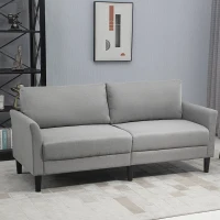 HOMCOM Canapé 3 Places Style Contemporain assises Larges Profondes accoudoirs courbés piètement effilé Bois hévéa Noir Polyester Gris Clair(m-2)