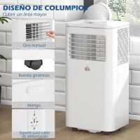 HOMCOM Aire Acondicionado 9000 BTU 960 W con Pantalla LED Control Remoto Temporizador para 12-20 m² 30x34x69,4 cm Blanco(m-8)