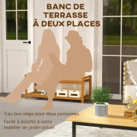 Outsunny Banc de jardin banc de terrasse sans dossier avec étagère et assise à lattes en bois d'acacia - intérieur, extérieur(m-4)