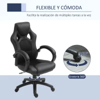 HOMCOM Silla de Oficina Silla Estudio con Función Basculante Altura Ajustable y Respaldo Alto Tapizado en Cuero PU y Malla Transpirable 71x61x108-118 cm Negro(m-6)