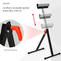 HOMCOM Soporte de Rodillo Plegable y Ajustable en Altura de 68-110 cm con Manivela de Bloqueo Carga Máx. 60kg / 90kg Caballete Telescópico Negro y Plata(m-5)