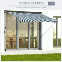 Outsunny Tenda da Sole a Bracci 3x1.5m con Manovella e Struttura Telescopica, Bianco e Verde(m-9)